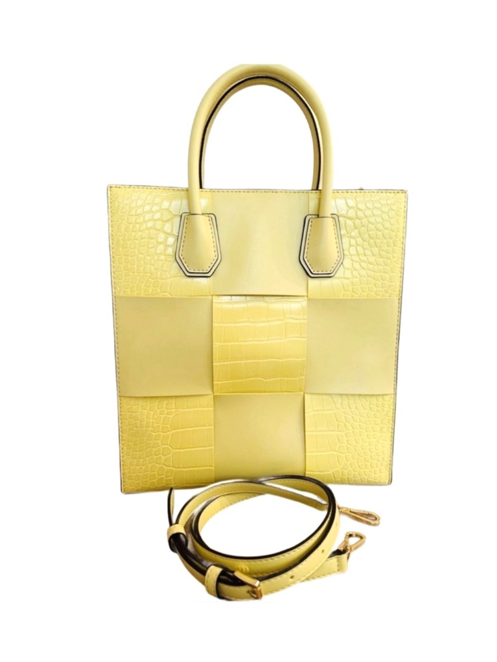 MICHAEL KORS ~ Yellow Leather Croc-Embossed Handbag/Crossbody Bag w/Scarf - Picture 7 of 11